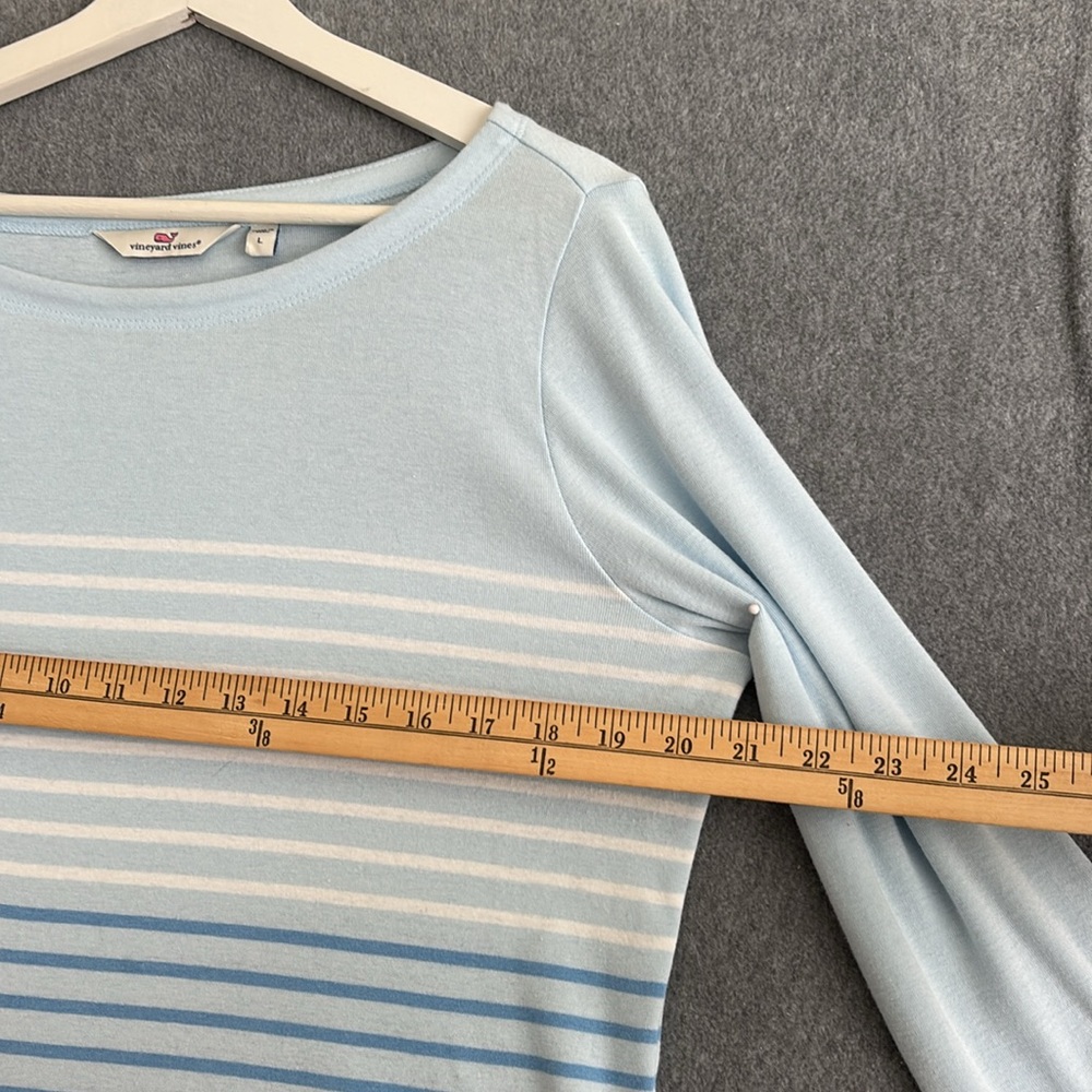 NEW Vineyard Vines Women Long Sleeve Striped Boatneck T-Shirt L Sky Blue - Picture 6 of 9